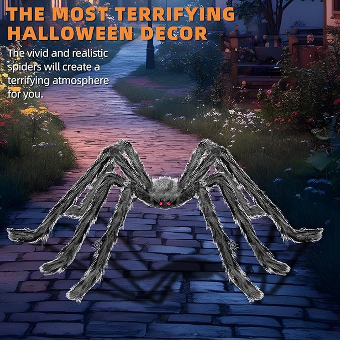Halloween Decorations Outdoor and Indoor,78" Giant Spider Decorations,Scary Large Spider Props for Yard Lawn,Halloween Party Decorations,Haunted House Decor,Sliver