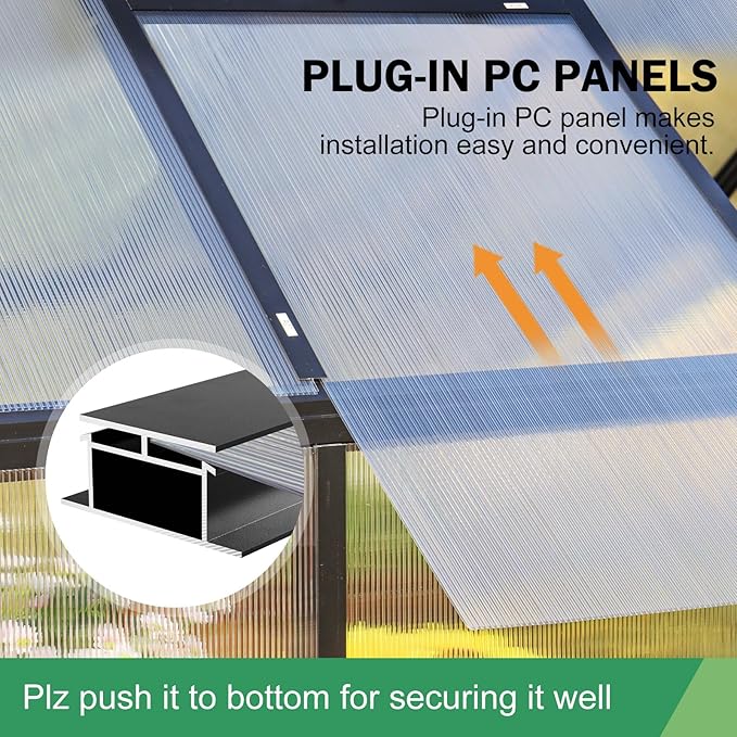 Outdoor Polycarbonate Greenhouse 12x10x10 FT Aluminum Frame Transparent Panels Heavy Duty Green House Kit with Windows Vents Door for Backyard Garden, Large Outsides Walk in Plant Greenhouses,Black