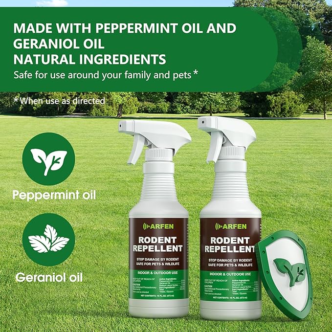 Rodent Repellent Spray – Effective Natural Peppermint Formula for Mice, Rats, Squirrels, and Rodents. Safe for Indoor, Outdoor, and Car Engines. Safe for People and Pets. 16oz