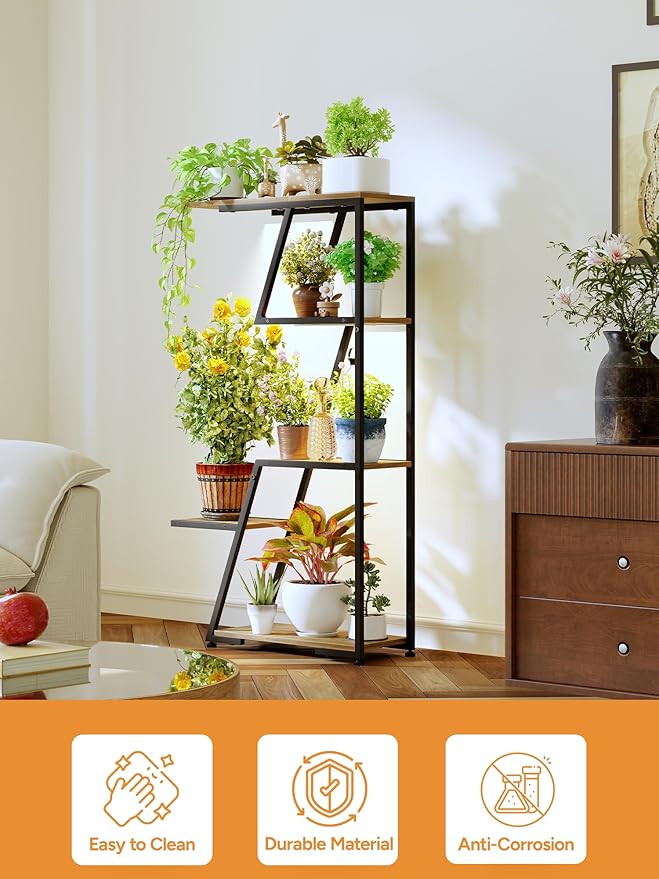 Plant Stand Indoor with Grow Lights: 5 Tier Small Corner Shelf Metal Tower Lighted Black Modern Display Rack for Living Room Bedroom Office