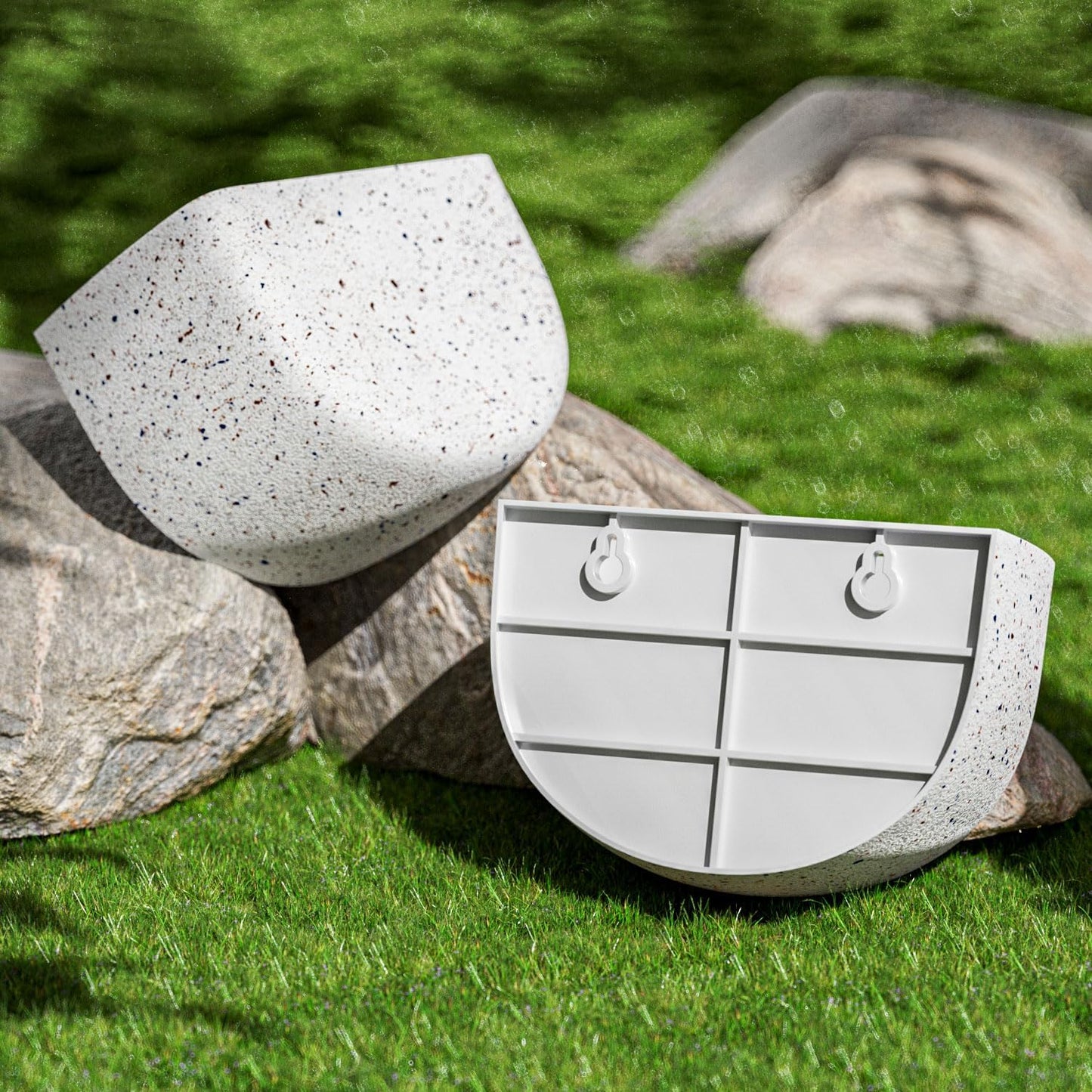 2 Pack Wall Hanging Planter Pots for Indoor and Outdoor Plants, 7 Inch Half-Moon-Shaped Plastic Wall Planter, Wall Mounted Succulent Planters (Speckled White)