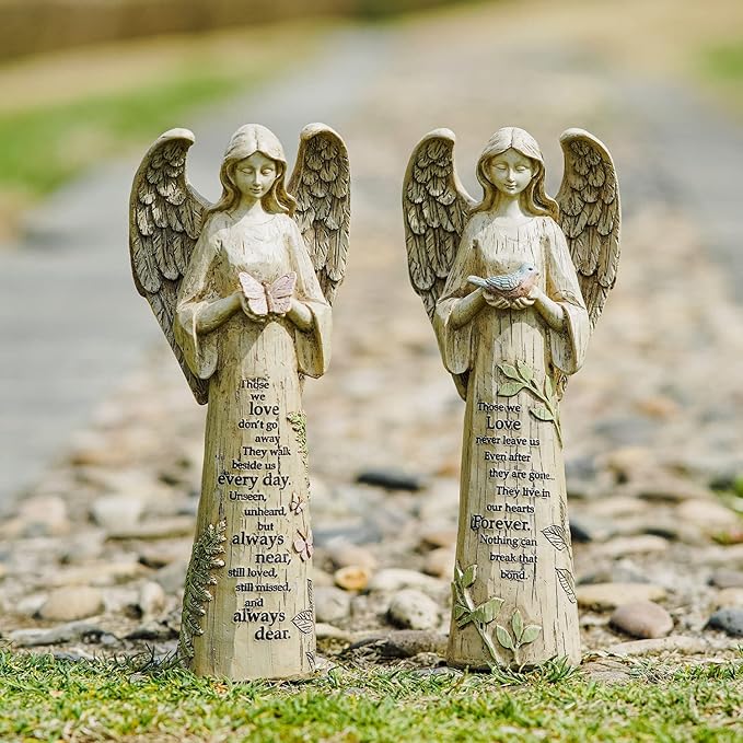 Garden Resin Angel Statue Standing with Butterfly, Patio and Lawn Decoration Outdoor Waterproof Sculpture Ornament for Angel Memorial Gifts Home Decoration, 10" H