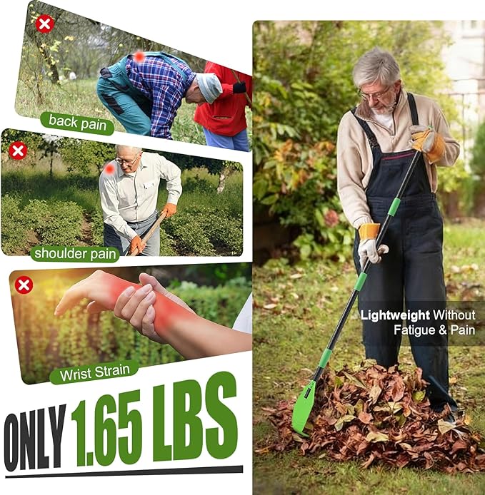 Plastic Leaf Rake with Adjustable 65'' Handle - Lightweight Outdoor Yard Rakes for Leaves,Grass & Pine Needle,Mulch,Gentle On Lawn Garden - Easy to Use for Women,Seniors & Kids