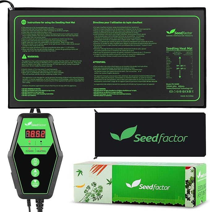 Seedfactor 10" x 20" MET Certified Seedling Heat Mat and Digital Thermostat Combo Set