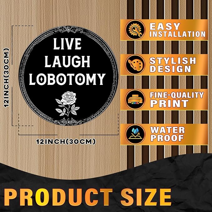 PEACHGARDEN Live Laugh Lobotomy Metal Tin Sign Vintage Gothic Wall Art Retro Plaque Decor Home Bar Bathroom Decor 12x12inch