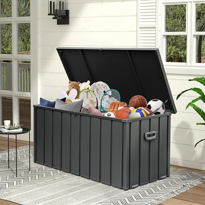 Domi 120-Gallon Outdoor Storage Box – Waterproof, Lockable Storage Cabinet for Patio Furniture, Garden Tools & Pool Supplies – Large Metal Storage for Cushions, Toys & More