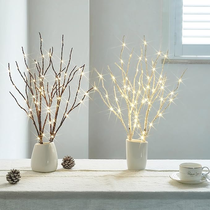 Birchlitland Lighted Birch Branches with Timer Battery Operated 18IN 70L Warm White LED Fairy Lights, Artificial Decorative Branch Lights for Home and Holiday Decoration Indoor Outdoor