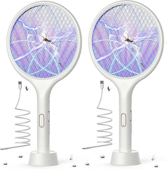 YISSVIC Electric Fly Swatter 4000V Bug Zapper Racket Dual Modes Mosquito Killer with Purple Mosquito Light Rechargeable for Indoor Home Office Backyard Patio Camping