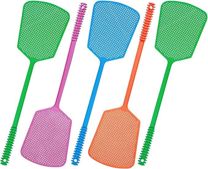 Wapodeai 5 Pack Fly Swatter, Plastic Heavy Duty Manual Fly Killer, Long Handle Flyswatter, Large Bug Swatters, Work for Indoor and Outdoor, Blue Green Pink Orange