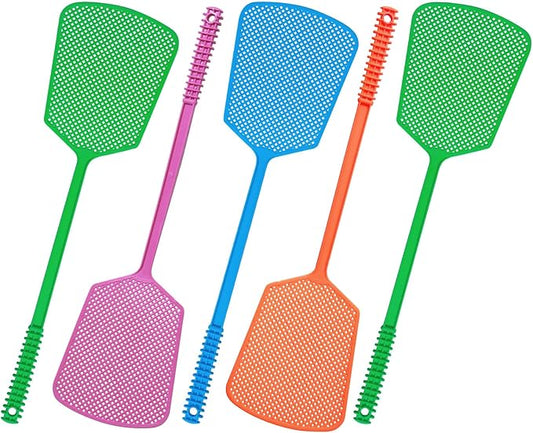 Wapodeai 5 Pack Fly Swatter, Plastic Heavy Duty Manual Fly Killer, Long Handle Flyswatter, Large Bug Swatters, Work for Indoor and Outdoor, Blue Green Pink Orange