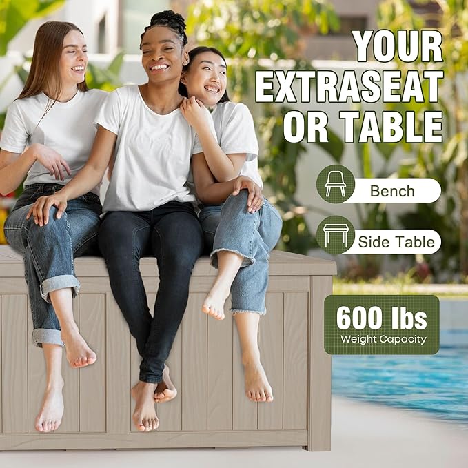 120 Gallon Deck Box,Resin Outdoor Storage Box with Lockable for Patio Furniture, Pool Toys, Garden Tools Waterproof Outside Storage Box (Grey)