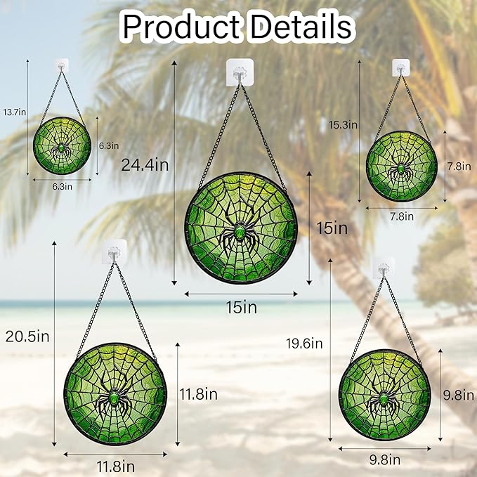 Glass Window Hanging - Black Green Horror Spider Web Suncatcher for Doors Garden Patio Sun Catchers Decor Christmas Halloween Birthday Gifts for Women Men Mom Nana Friend 15 in