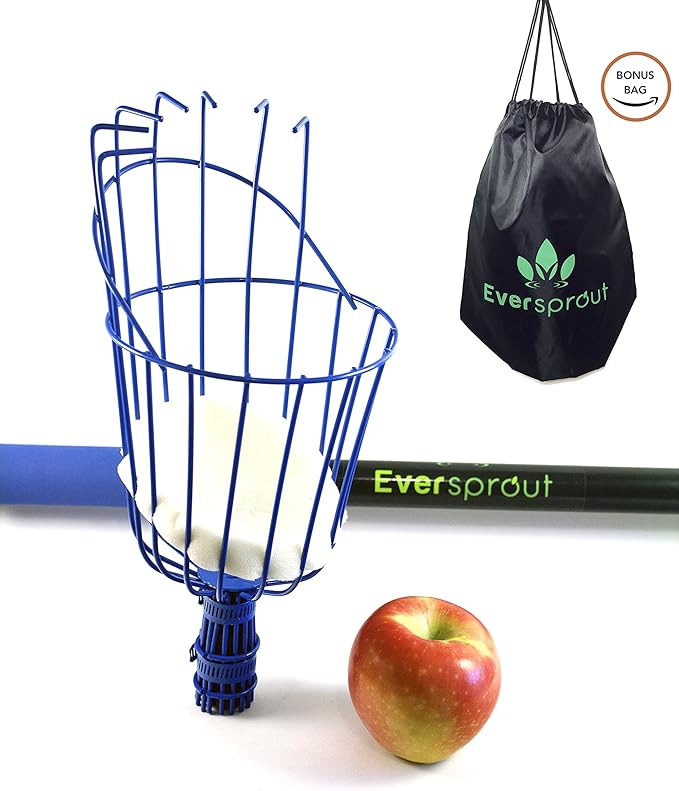 EVERSPROUT 1.5-3ft Durable Fruit Picker with 10+ Foot Reach – Telescoping Fruit Picker Pole, Lightweight Twist-On Fruit Picking Tool with Basket, Aluminium Extension Pole for Tree Fruit Harvesting