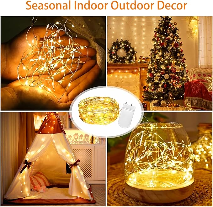 VOOKRY 8 Pack 30 LED Fairy Lights Battery Operated String Lights - 10 ft Mini Silver Wire Firefly Starry Moon Lights for DIY Crafts Wedding Party Bedroom Table Centerpieces Christmas(Warm White)