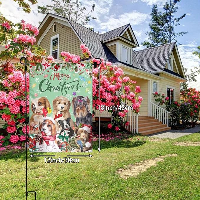 Merry Christmas Dog Yorkshire Terrier Dog Bulldog Beagle Garden Flag Welcome Party Outdoor Outside Decorations Picks Home House Garden Yard Decor 12x18 Inch