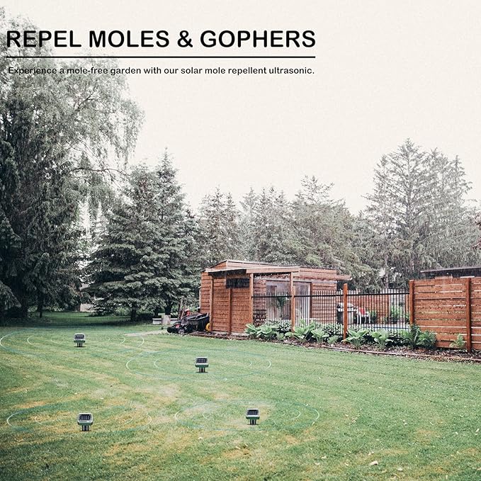 Mole Repellent 10-Pack Solar Powered, Ultrasonic Mole Repellent Outdoor, Patio, Garden, Yard, Animal Repeller Deterrent Vole Snake Gopher Chipmunk Rodent Mice, 7500sq ft Coverage