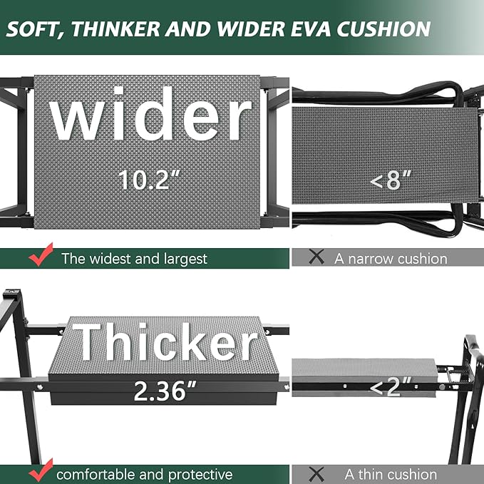 FLINTER 10.2" Wider Garden Kneeler and Seat, Upgraded Heavy Duty Thick Gardening Bench for Kneeling and Seat - Garden Tools with Bags, Gardening for Women, Grandparents, Mom & Dad, Black