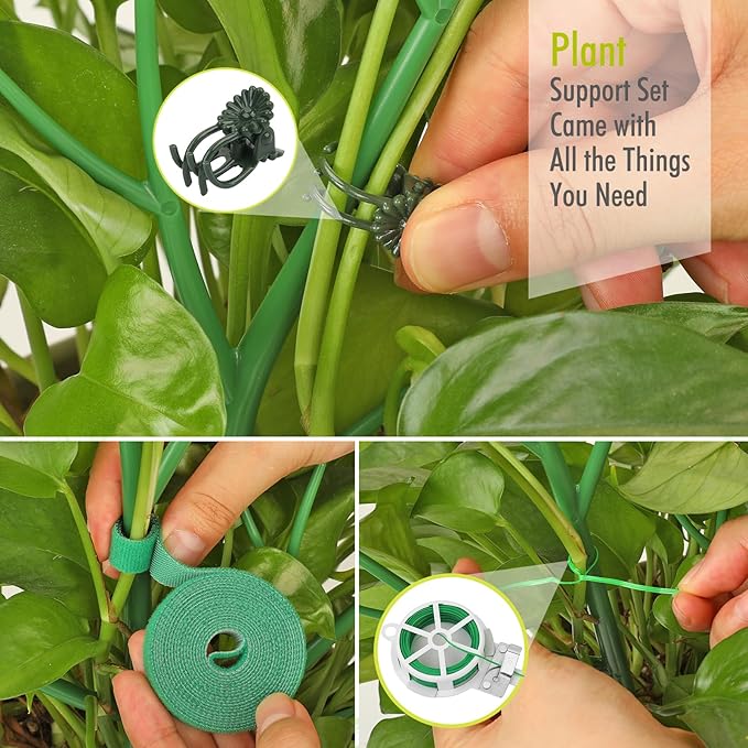6 Pack Plant Support Stakes for Indoor Plants, 27.56 Inch Twig Plant Sticks with Orchid Clips Twist Ties and Plant Ties for House Potted Plants and Flower, Plastic Branches Support Structures, Green