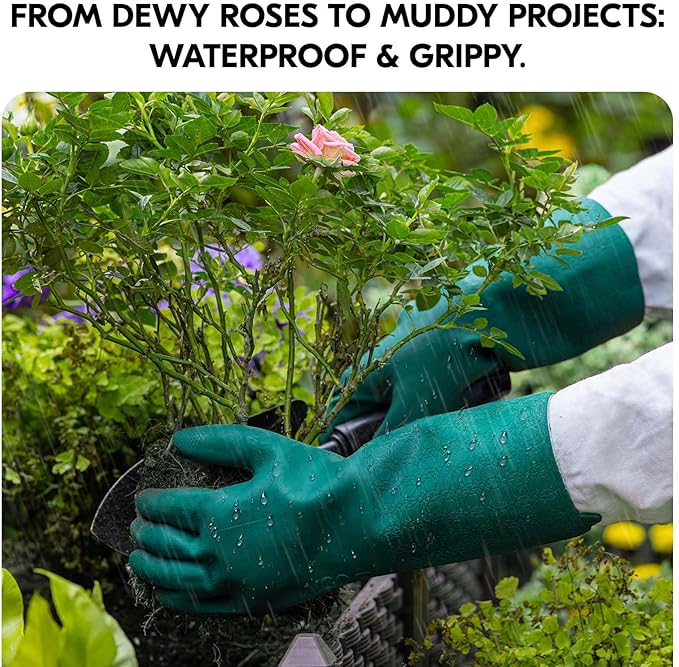 Vgo... Extra Long Gardening Gloves with Fresh Rich Aromas,Waterproof,Slip-Resistant,Chemical-Resistant Glove for Gardening,Outdoor Work(TP1117)