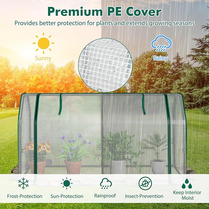 Happygrill Portable Mini Greenhouse w/Roll-up Zipper Door & All-Weather PE Cover, Outdoor & Indoor Greenhouse for Raised Garden Bed, Vegetables, Flowers, Patio, Lawn, Yard, Balcony