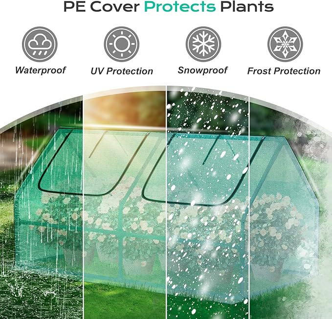 BPS 4x2x2 ft Mini Greenhouse with Green PE Cover UV-Protected Roll-Up Zipper Windows, Ideal for Indoor or Outdoor Use on Raised Garden Beds