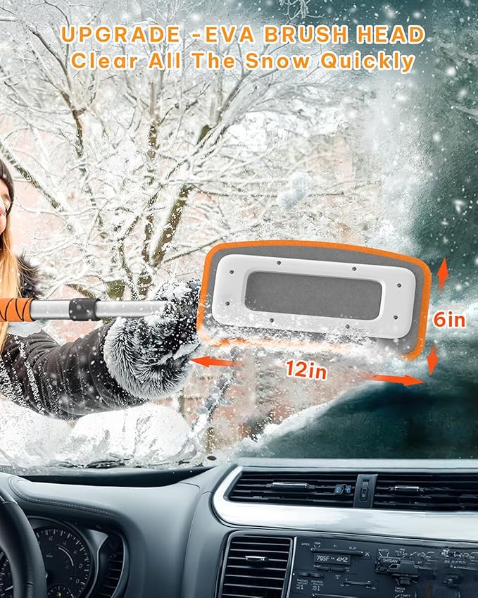 helloleiboo 39.8" 3-in-1 Snow Brush for Car Snow Broom Extendable Snow Brush and Ice Scraper 12-Inch Pivoting Foam Head Snow Scraper for Christmas Car Truck SUV (Orange)