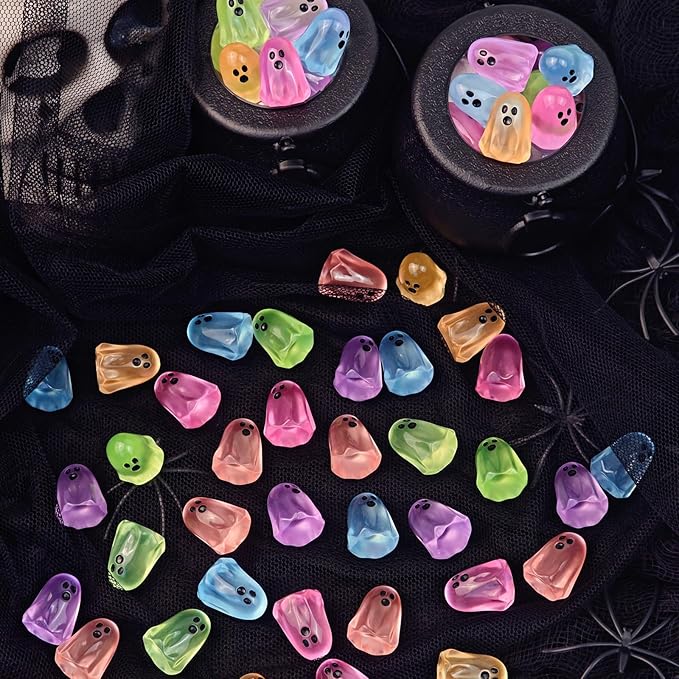 84 Pcs Halloween Luminous Mini Resin Ghost Figures Glow in The Dark Tiny Little Ghost Statue Miniature Figurines for Halloween Crafts Vase Filler Micro Landscape Fairy Garden Party Decor