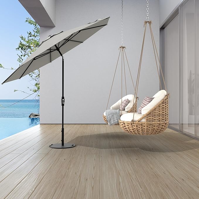 Midtown Umbrellas The Swilt 10 Feet Patio Umbrella in Terylast Matter (Grey) Polyester Fabric - Fiberglass Ribs, Auto-Tilt Aluminum Frame For Backyard, Deck, Garden, Pool - White Pole