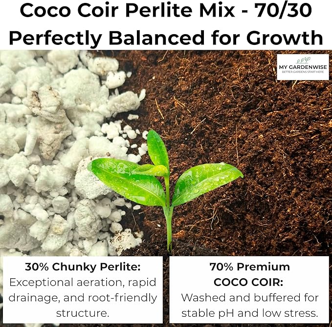Coco Perlite - Coco Coir Perlite Mix - 70/30 Growing Media - Hydroponic, Indoor & Outdoor, Grow Bags & House Plants (1 Quart)