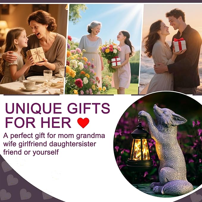 Fox Statue for Garden Decor, Garden Statue with Solar Power Light for Outdoor Patio Porch Lawn Yard Backyard Oudside Indoor Shelf Decoration,Praying Fox Sculptures Decorations to Wow Your Guests