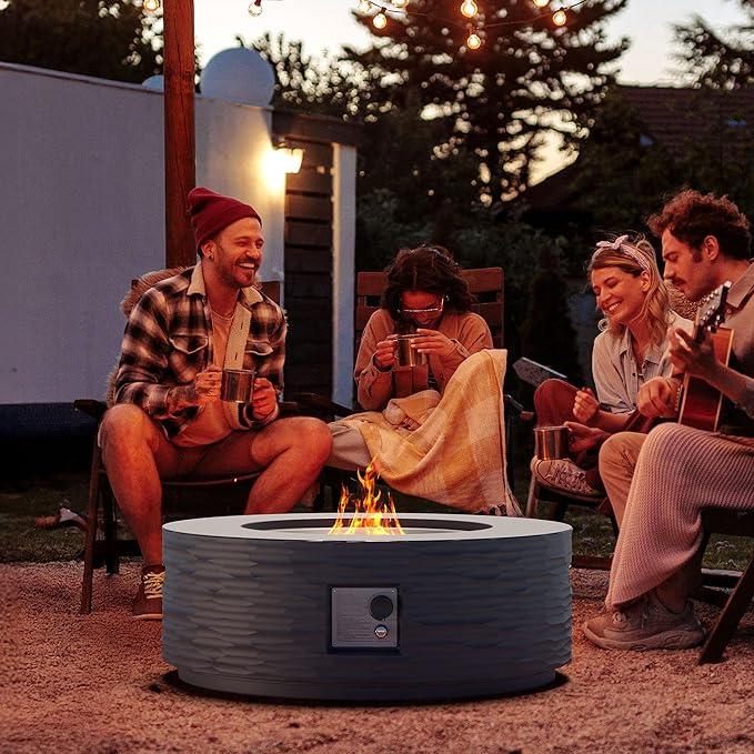 Cosiest Propane Fire Pit for Outside, 35 in Round Gas Fire Pits for Outdoor Patio, CSA Certified, 50000 BTU Concrete Rectangle Base with Rain Cover, Free Lava Rocks
