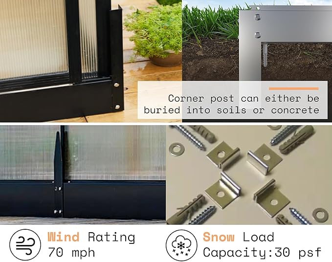 AMERLIFE 12x13.5x9 FT Polycarbonate Greenhouse with Quick Connector Fast Assembly, Large Greenhouses for Outdoors, Swing 2 Doors 4 Vents , Black