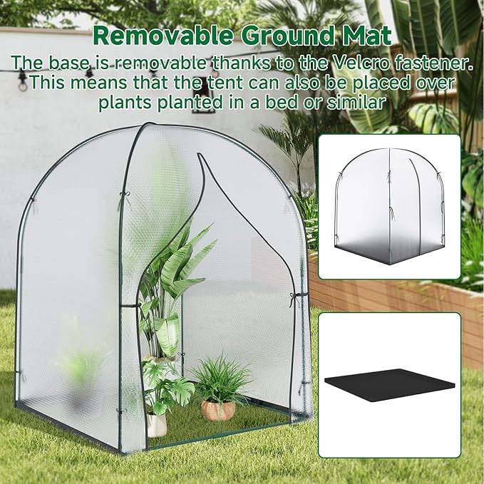Portable Greenhouse for Outdoors, Green House Tent with Thick Bubble Film Cover, Ground Mat, Zippered Door Walk-in Mini Green House Kit for Outside, 59x59x75 Inch