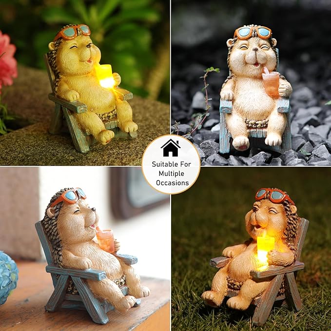 Solar Hedgehog Garden Decor Statues for Outside Lawn Yard Patio, Home Office Halloween Decorations Indoor Lights, Ideal Ornaments Birthday Gifts for Mom Women Grandma