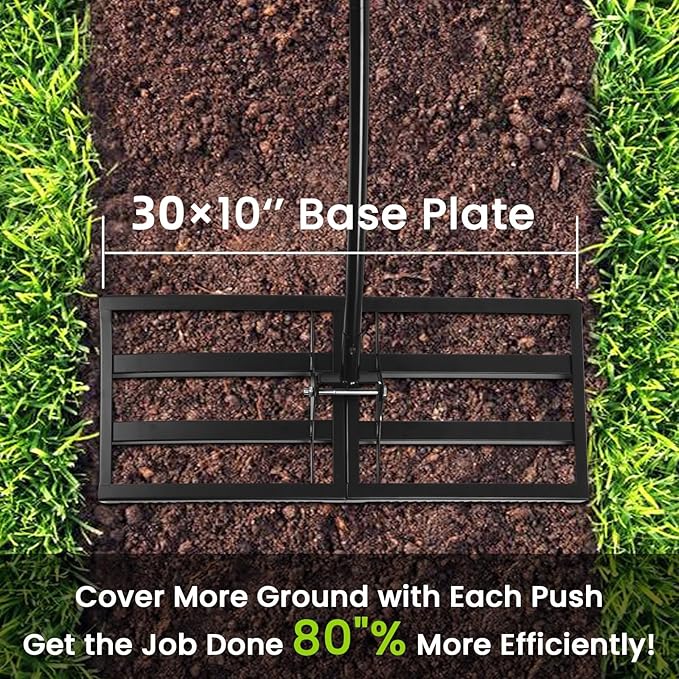 Lawn Leveling Rake with Teeth,Yard Ground Leveler 30”x10” Heavy Duty Leveler,Anti Flipping Smooth Edge,16-77" Adjustable, for Sand,top Soil Dressing,Yard Landscape,Ground Soil, Dirt,Grass