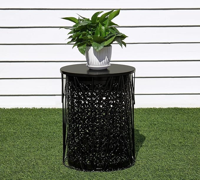 HFHOME Set of 3 Metal Side End Tables Nightstand, Nesting Round Coffee Table for Indoor Outdoor, Heavy Duty Metal Plant Stand Living Room Garden Stool - Black