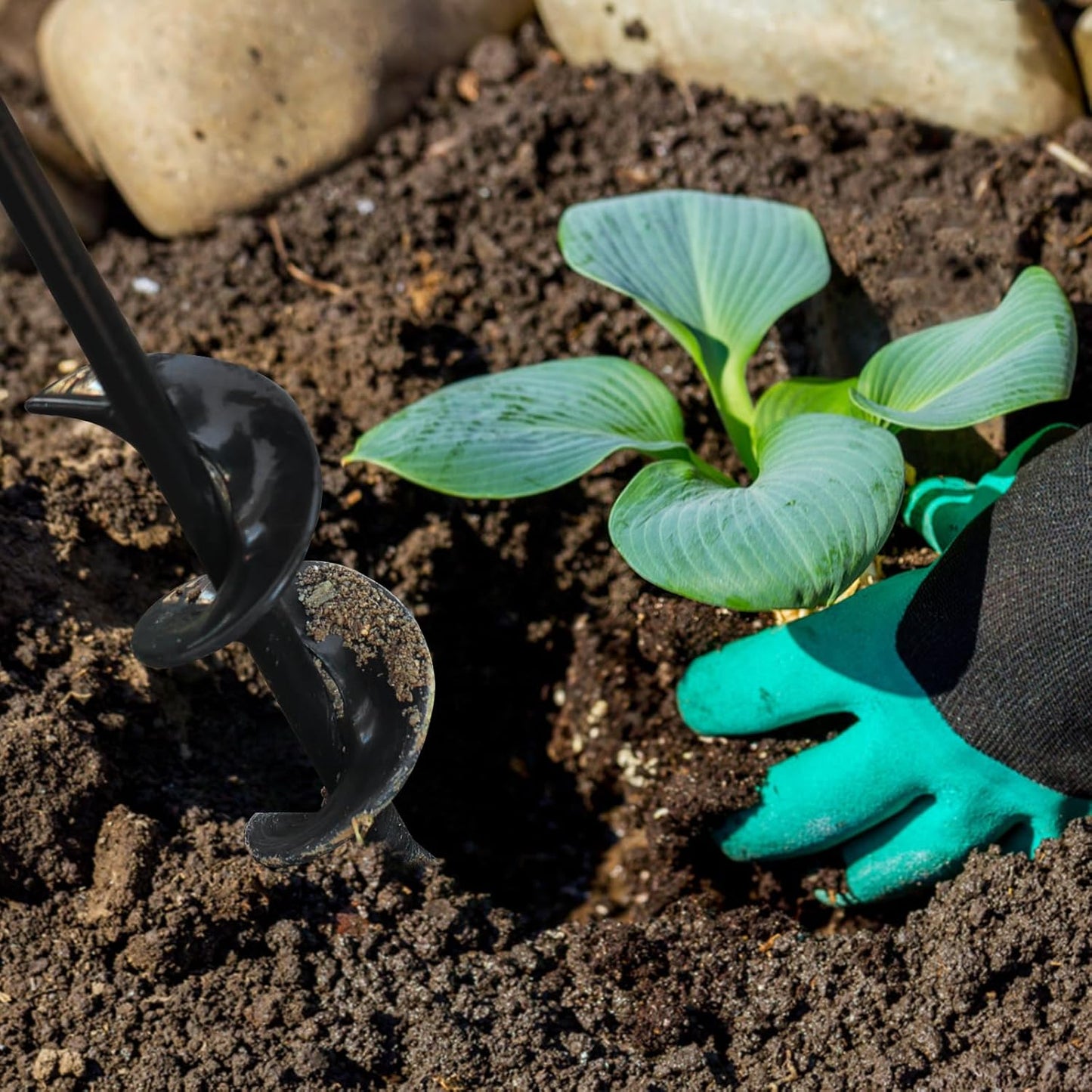 ERYTLLY Auger Drill Bit for Planting 1.6x9inch,Garden Auger Spiral Bulb Planter Tool for Umbrella Holes Post Hole Digger - Compatible with 3/8 inch Hex-Shank Drill