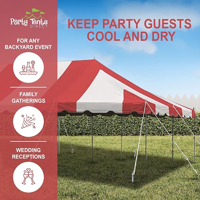 Party Tents Direct 20'x 40' Weekender Canopy Pole Tent with Sidewalls - Easy Up Canopy Tent with 160 Person Capacity - Outdoor Canopies for Parties, Weddings, and Events (Red/White)