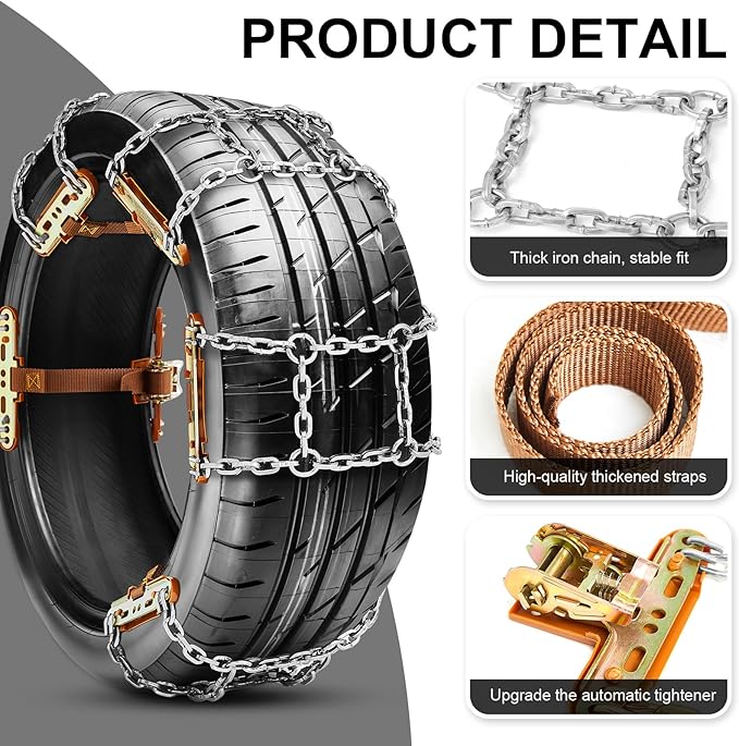 12 Pack Adjustable Snow Tire Chains for Tire Width 215-285 mm SUV Truck Pickup, Quick Fit Easy Installation, Thickened Car Non Skid Car Chains (Double Chain Style)