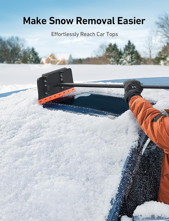 AstroAI 48Inch 2-in-1 Snow Scraper for car Snow Broom and Detachable Ice Scraper with Non-Abrasive Silicone Head for Cars, Trucks, SUVs