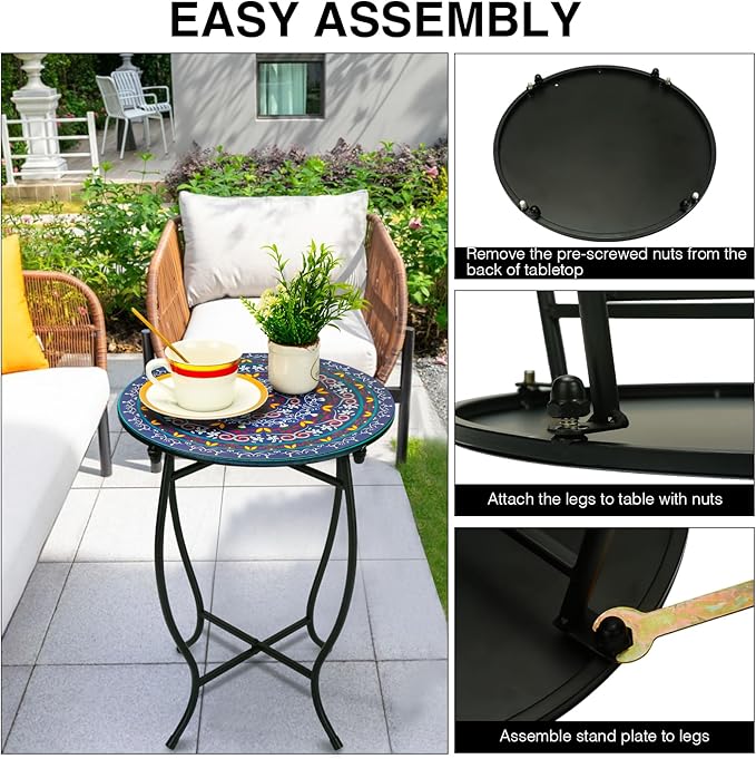 Outdoor Metal Side Tables, 14" Round Patio Side Table, Weather Resistant Metal End Table Side Table for Patio Yard Porch Balcony Garden Bedside, Plant Stand for Indoor, Easy Assemble