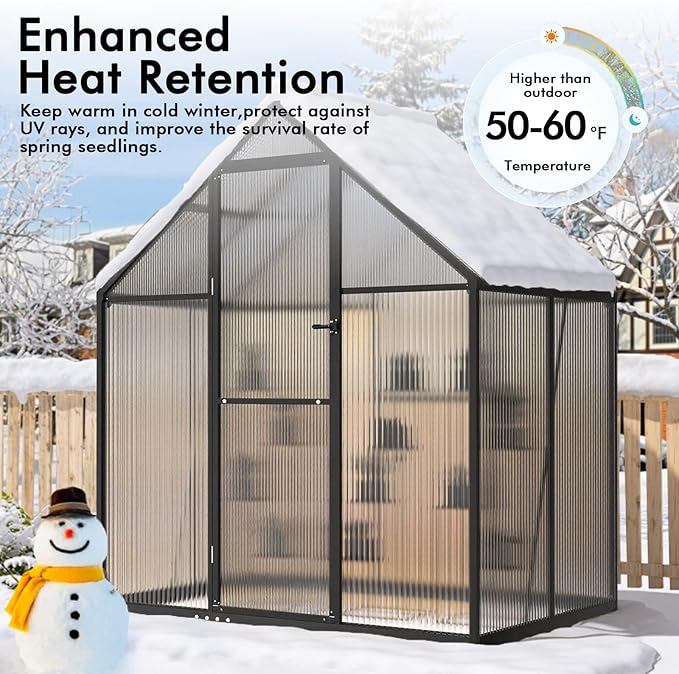 6×4FT Greenhouse for Outdoors, Walk in Green Houses for Outside and Winter Garden Planting, Enhanced Aluminum Mini Greenhouse Withstands Bad Weather to Protect Vegetable or Plants
