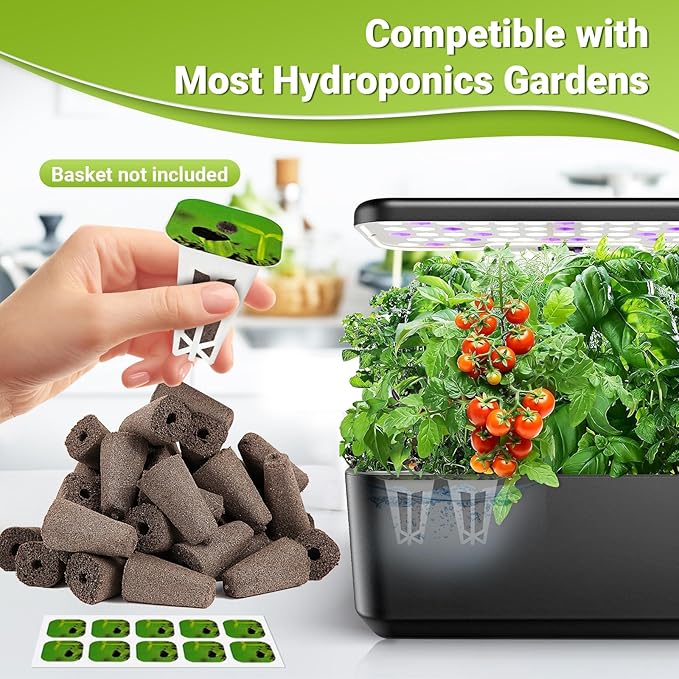 50 Pack Square Seed Starter Pods for Indoor Hydroponics Growing System, 50pcs Square Grow Sponges with 10 Square Pods Labels, Supplies Replacement Compatible with IDOO, QYO, LYKO