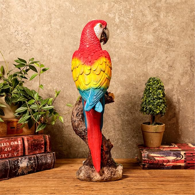 Macaw Parrot Tree Hugger Garden Statue, Resin Parrot Figurine - Lifelike Tropical Bird Sculpture for Patio Lawn Yard Home Desktop Decoration - Red