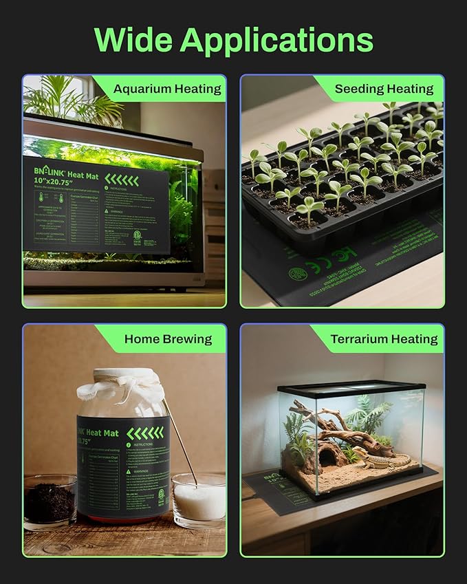 BN-LINK Durable Seedling Heat Mat for Seed Starting 10" x 20.75", 4 Pack Waterproof Warming Mat for Plants Germination, Plant Heating Pad for Indoor Growing, Hydroponic, Greenhouse, ETL Listed