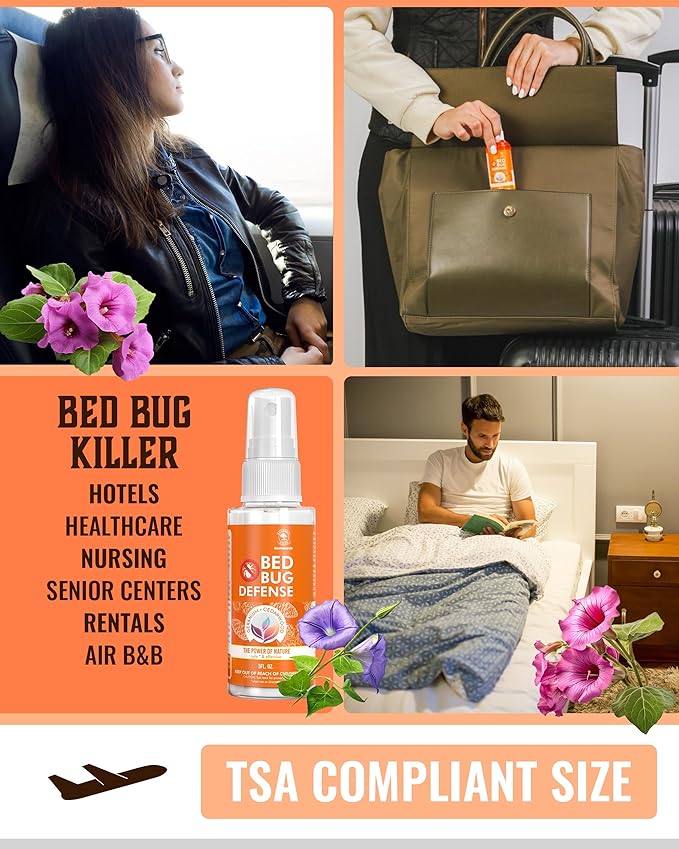 All Natural Bed Bug Spray - Non-Toxic Bed Bug Killer - 2 Bottle Value Bed Bug Spray Travel Size - Fast-Acting Bed Bug Killer | Kills Fleas and Mites