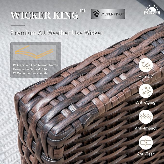 4 Pieces Patio Furniture Set with Swivel Chairs, High Back Wicker Rattan Sofa with Extra Thick Cushion and Coffee Table, Outdoor Conversation Set for Garden Backyard Deck, Grey