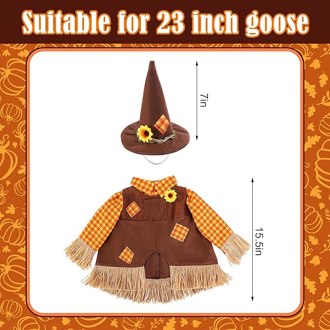 DECOHS 2 Pcs/Set Scarecrow Porch Goose Outfits, Fall Thanksgiving Lawn Goose Statue Scarecrow Costume, Garden Goose Scarecrows Clothes Hat for 23" Statue Autumn Halloween Outdoor Patio Yard Decoration