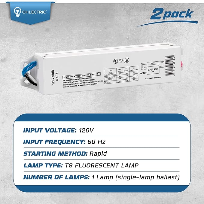 Replacement for Keystone KTEB-140-1-TP-EMI 1 Lamp T12 Electronic Fluorescent Ballast | 120V Input with Instant Start Operation | 0.88 Ballast Factor, UL-Approved