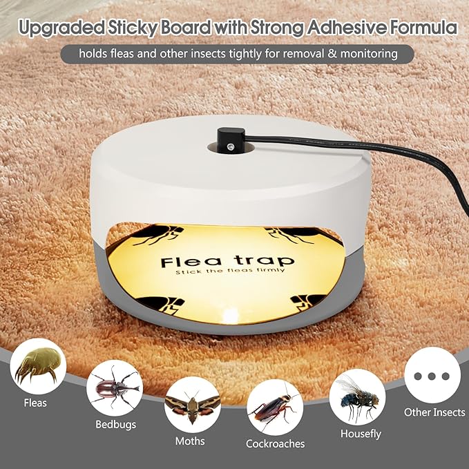 Flea Traps for Inside Your Home, 4 Pack Indoor Flea Light with 12 Sticky Pads Refills & 12 Bulbs Replacement, Odorless Bed Bug Killer Lamp Insect Infestation Treatment Glue Trap for Kids Pet